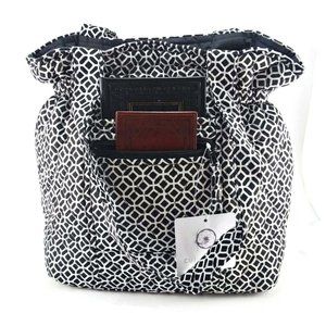 Women Shoulder Bag Handbag Fabric Tote Purse Pouch Wallet Black/White Printed